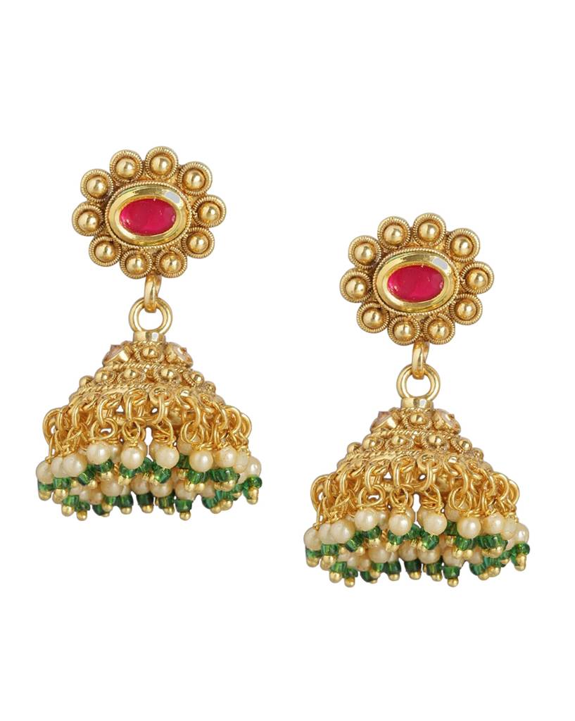 Carlton London Gold Plated Kundan Bridal Long Necklace With Earring Set : FJS4661