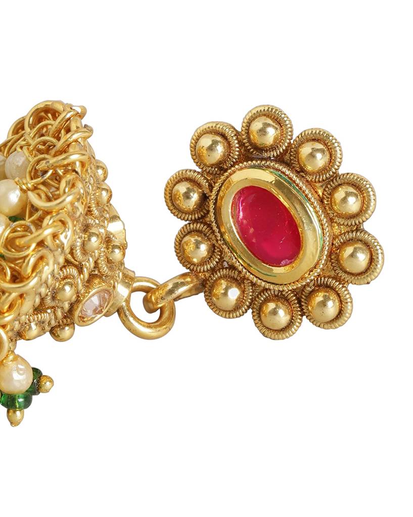 Carlton London Gold Plated Kundan Bridal Long Necklace With Earring Set : FJS4661