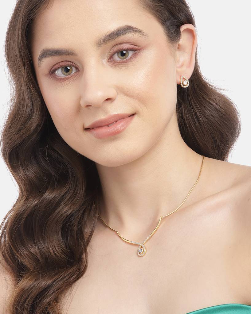 Carlton London 18Kt Gold-Plated Cz Jewellery Set : FJS4726