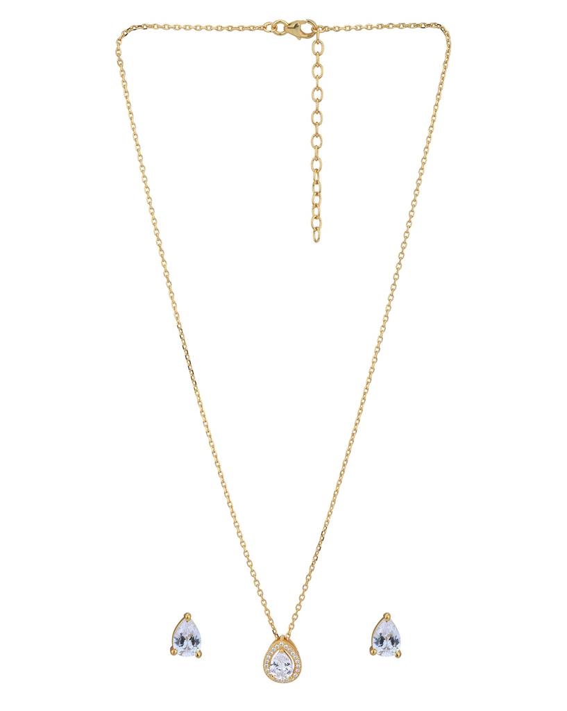 Carlton London 18Kt Gold Plated Cz Tear Drop Shape Necklace & Earring Set : FJS4921