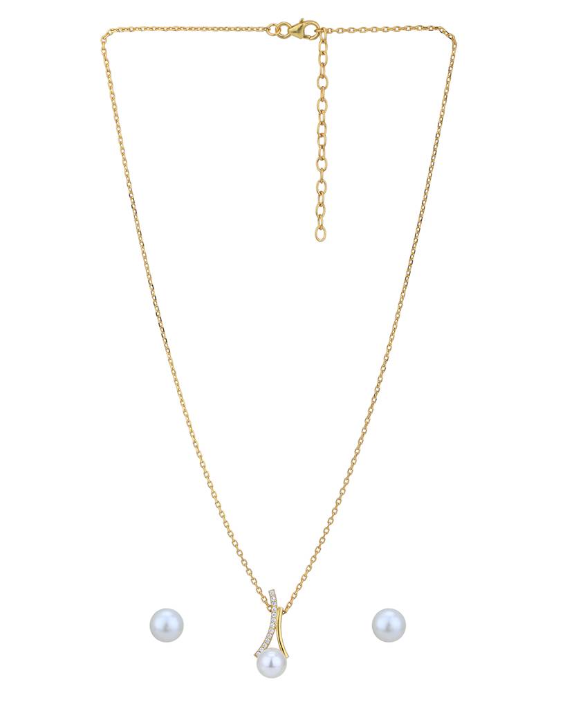 Carlton London 18Kt Gold Plated Pearl Necklace & Earring Set : FJS4922