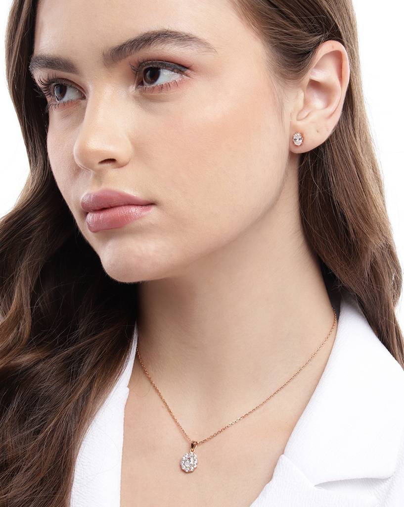 Carlton London 18Kt Rose Gold Plated Cz Necklace & Earring Set : FJS4923