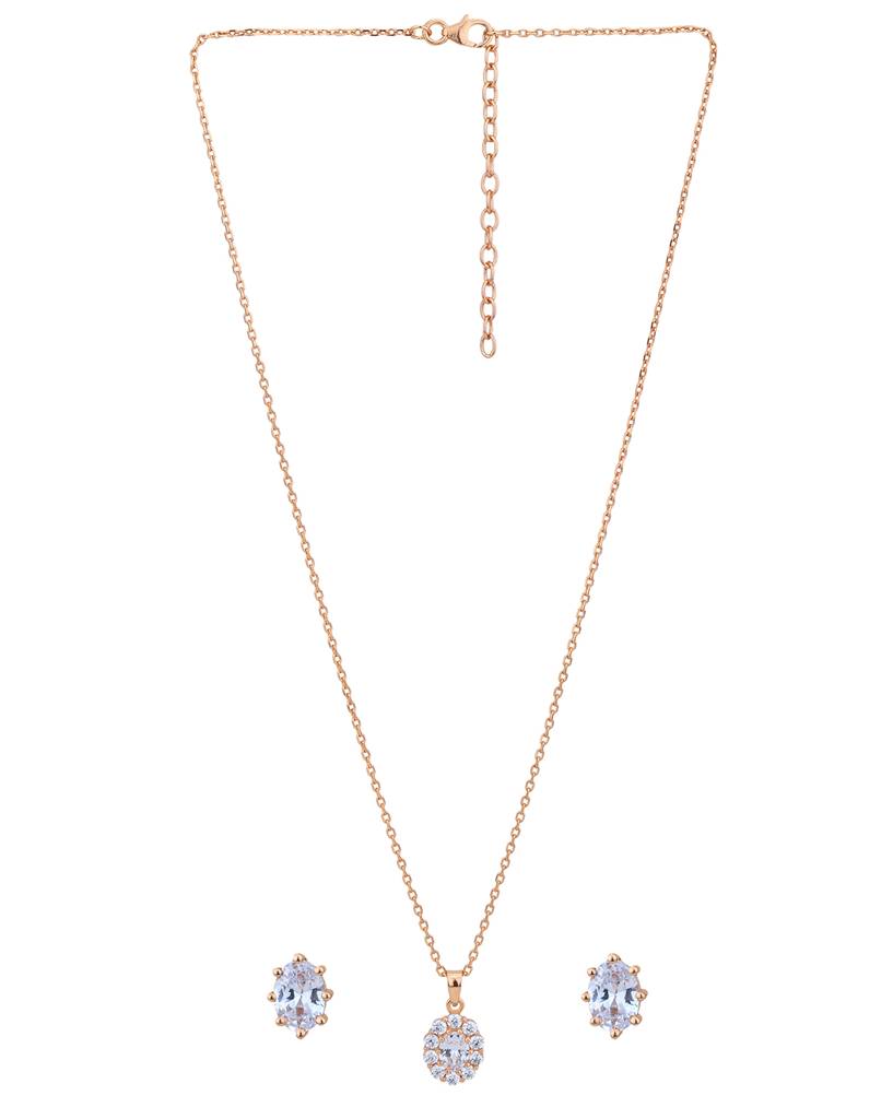 Carlton London 18Kt Rose Gold Plated Cz Necklace & Earring Set : FJS4923