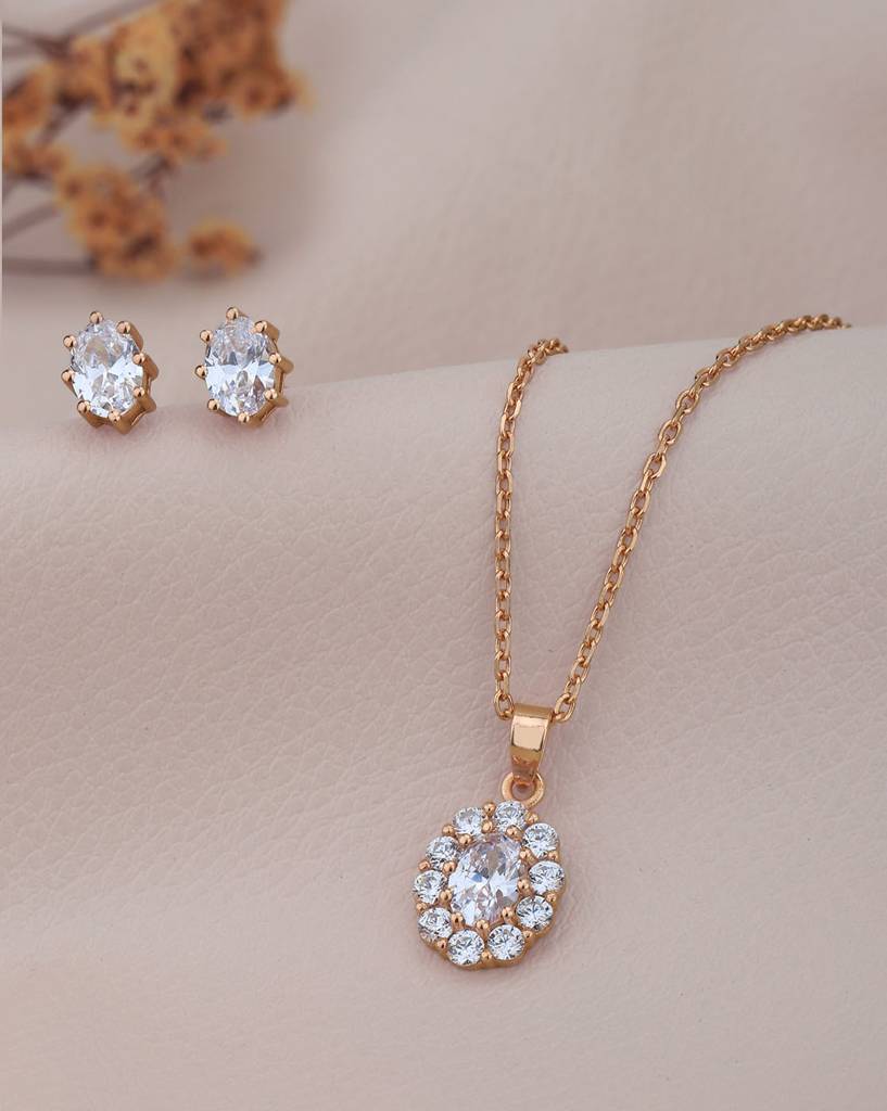 Carlton London 18Kt Rose Gold Plated Cz Necklace & Earring Set : FJS4923