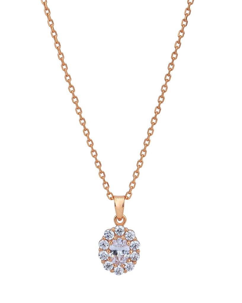 Carlton London 18Kt Rose Gold Plated Cz Necklace & Earring Set : FJS4923