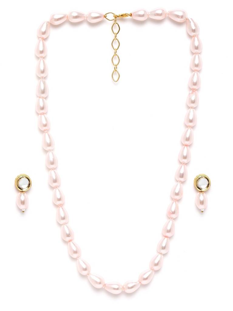 Gold Plated Babypink Freshwater Pearl Beaded Jewellery Set : FJS5367
