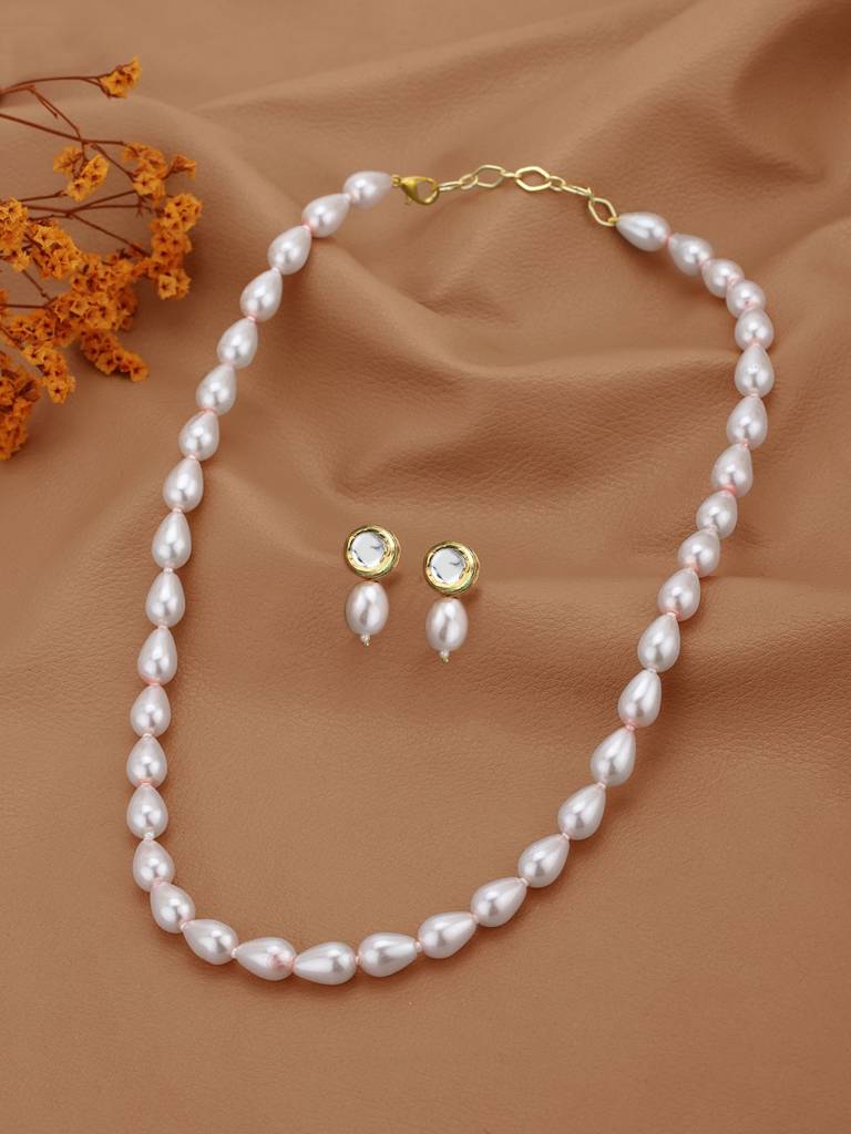 Gold Plated Babypink Freshwater Pearl Beaded Jewellery Set Gold