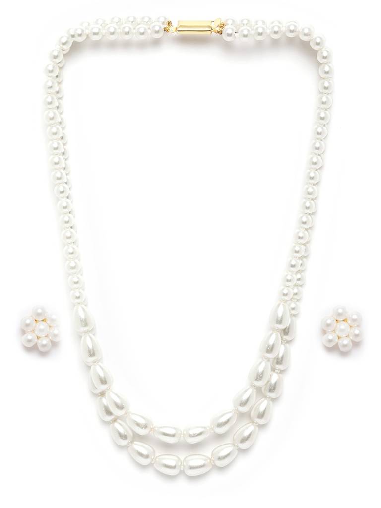 Gold Plated Double Layer Pearl Beaded Jewellery Set : FJS5368