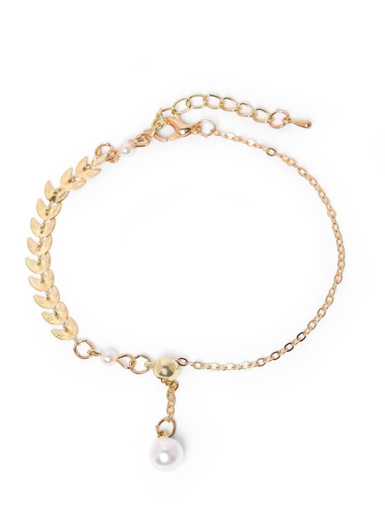 Gold Plated Dangling Pearl Lariat Necklace And Bracelet Set : FJS5398