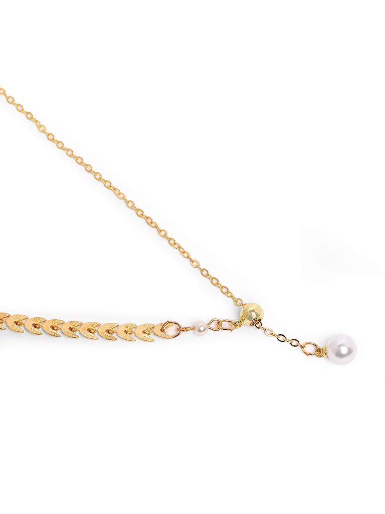 Gold Plated Dangling Pearl Lariat Necklace And Bracelet Set : FJS5398