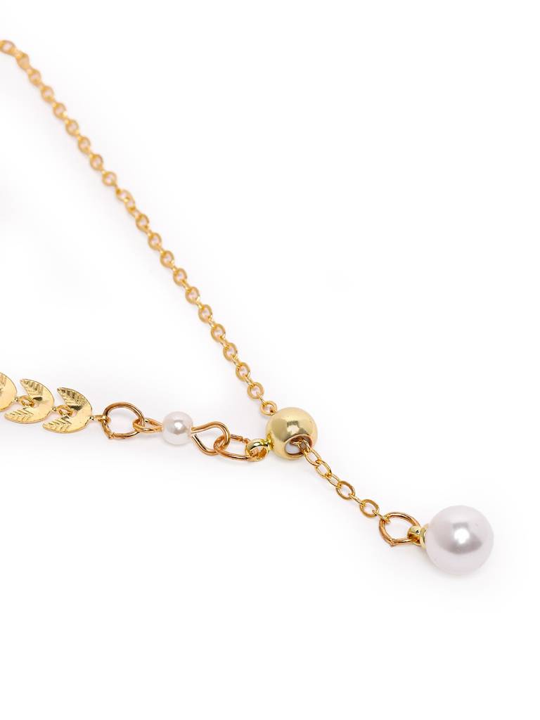 Gold Plated Dangling Pearl Lariat Necklace And Bracelet Set : FJS5398