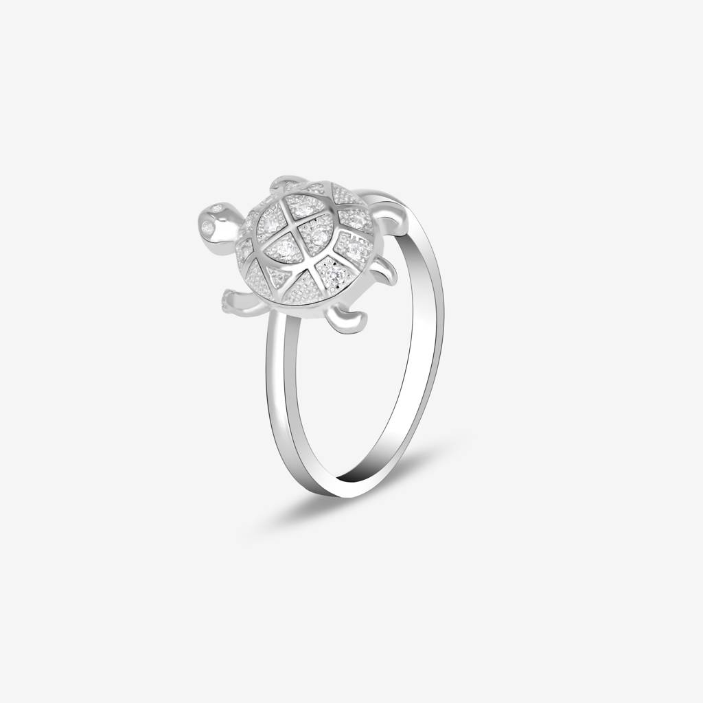 Triangular Silver Tortoise Ring : FLLR856