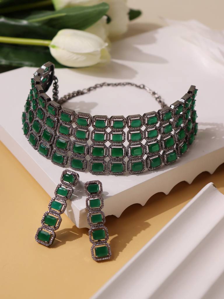 Diamante Cubic Zirconia Emerald Choker Set : FNC100