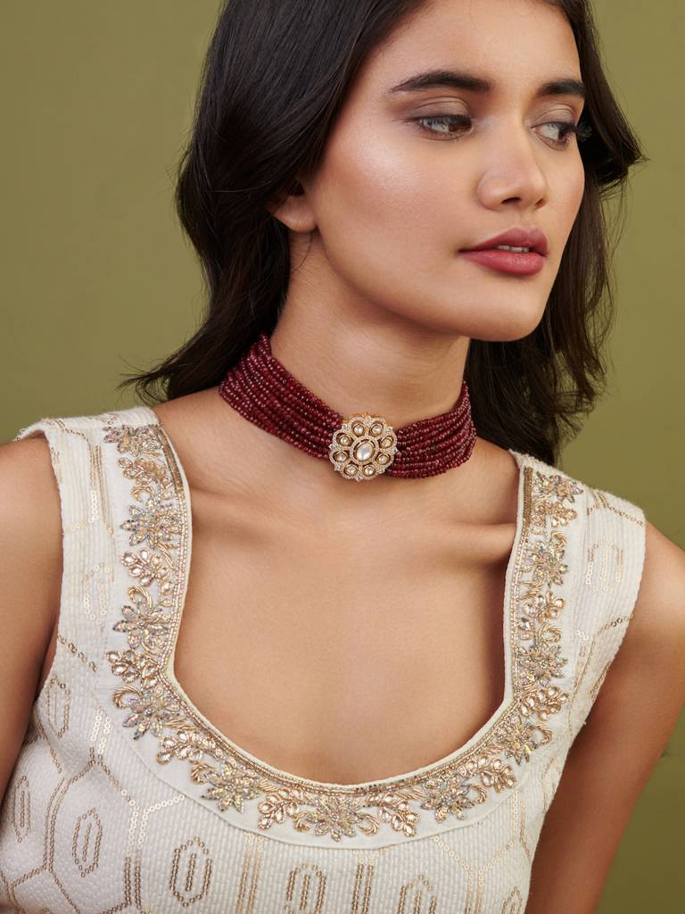 Meira Kundan Red Choker Necklace : FNE226