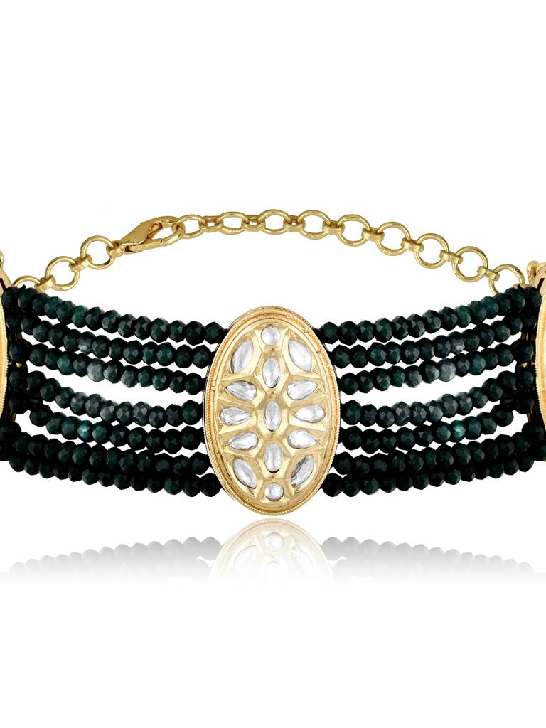 Meira Green Coloured Stones Embellished With Kundan Choker Necklace Set : FNS18