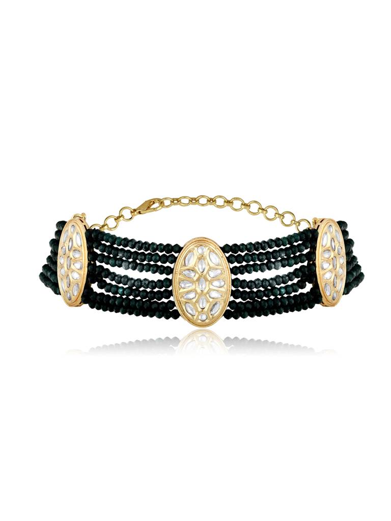 Meira Green Coloured Stones Embellished With Kundan Choker Necklace Set : FNS18