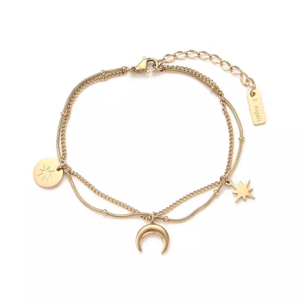 18Kt Gold Plated Moon Star Charm Bracelet, Francessca