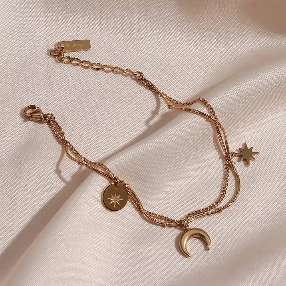 18Kt Gold Plated Moon Star Charm Bracelet, Francessca