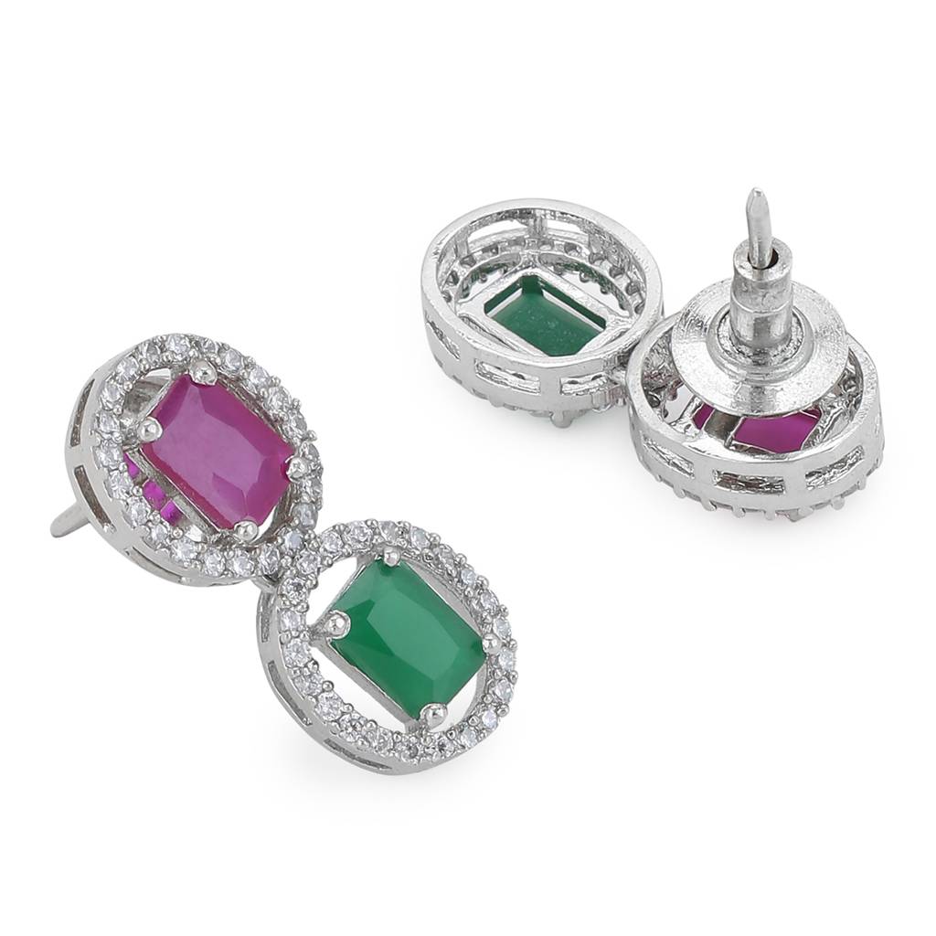 Diamond & Semi Precious Stone Neckpiece With Small Earrings : RSA22-12