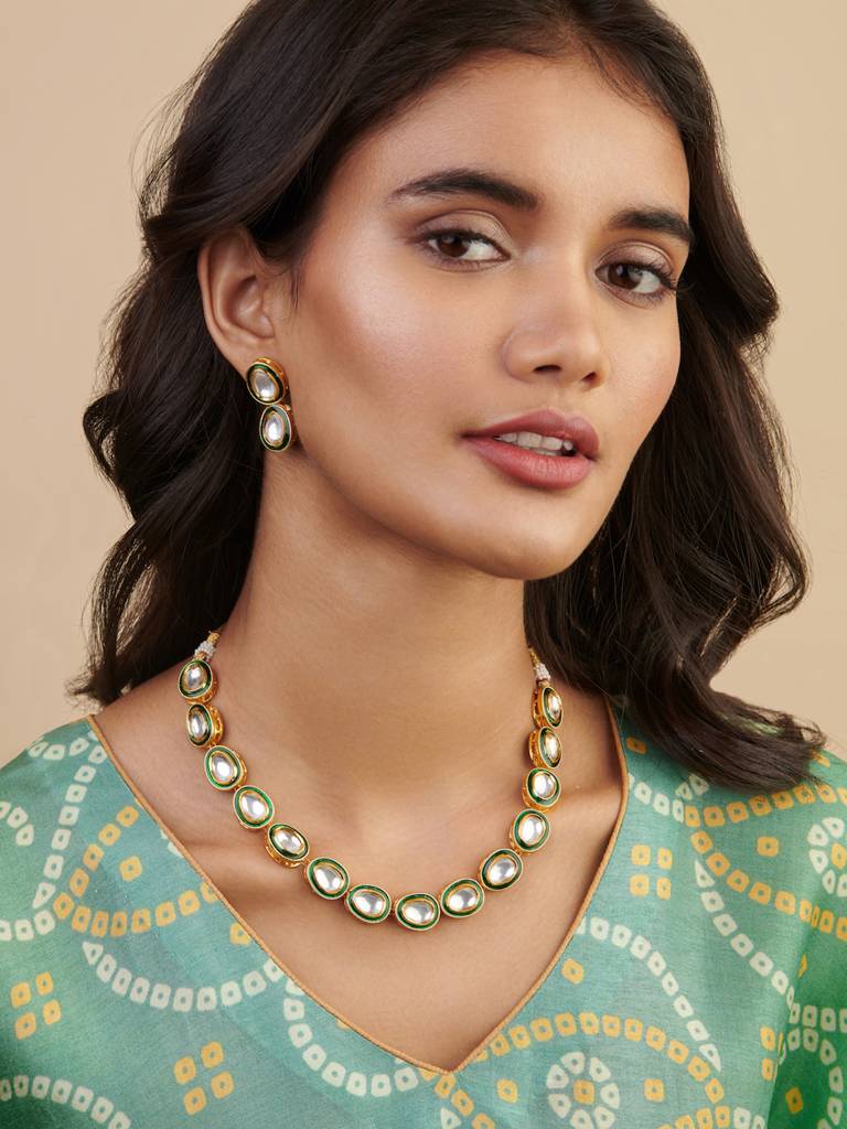 Meira Green Enamel Kundan String : FSE2