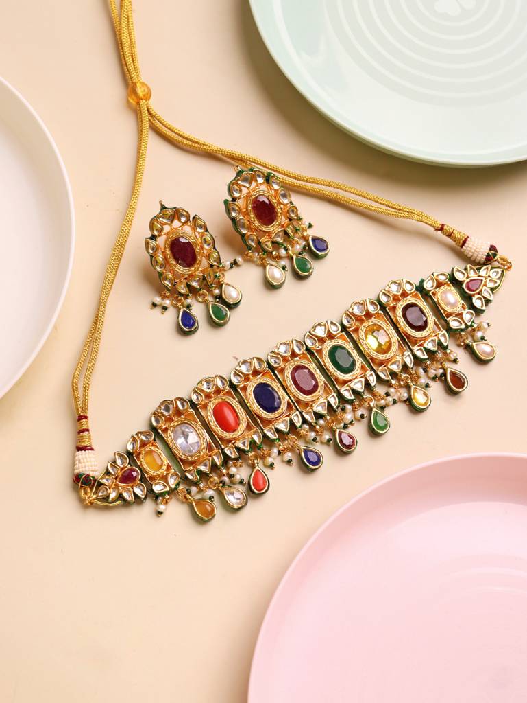 Meira Navratna Stone Necklace Set : FSE7