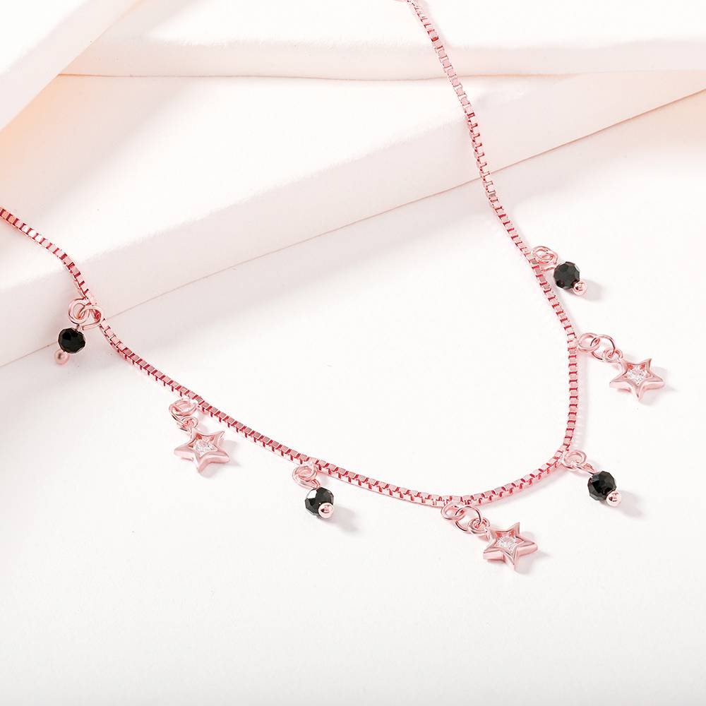 Star Charm Bracelet With Black Beads : FSLB763