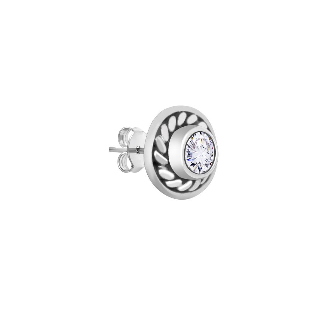 Sleek Circular Stone Studs In Oxidised Silver : FTER673