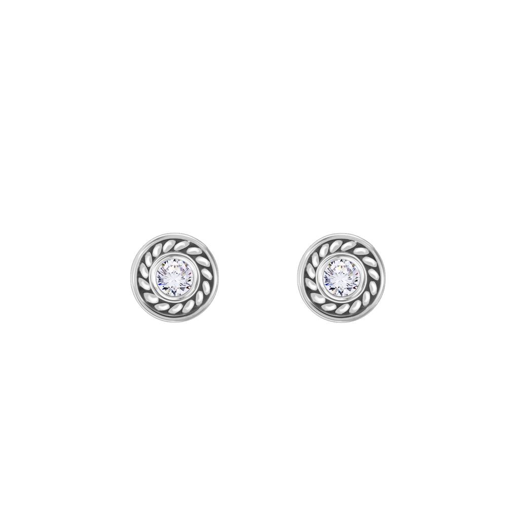 Sleek Circular Stone Studs In Oxidised Silver : FTER673