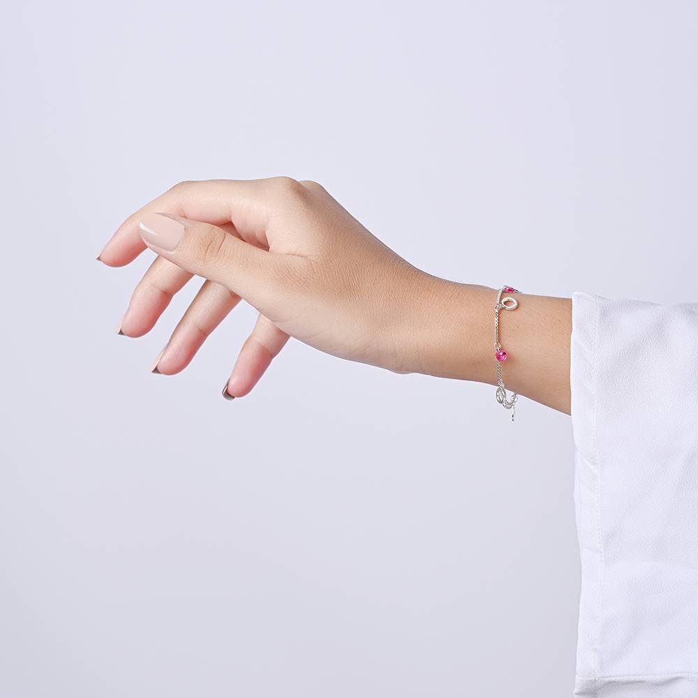 Pink Bead And Circle Charm Bracelet : FTLB783