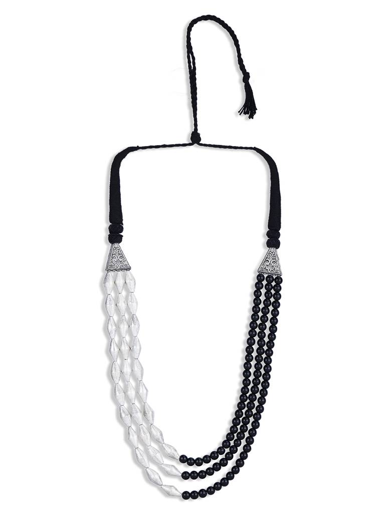 Firoza Silver Toned Fusion Dholki Mala Set : FUSIONDHOLKI1256