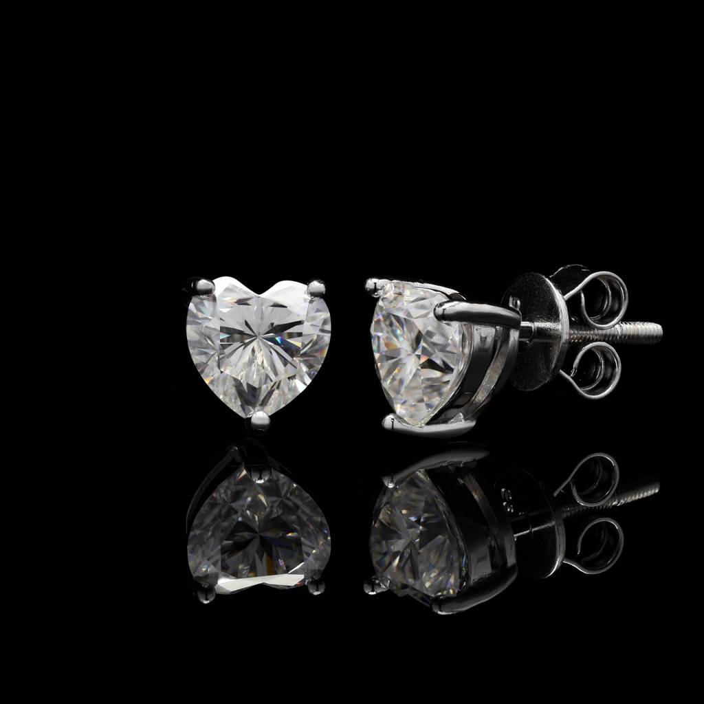 Pure 925 Silver Heart Cut Moissanite Diamonds Studs For Men & Women : SYM-1157