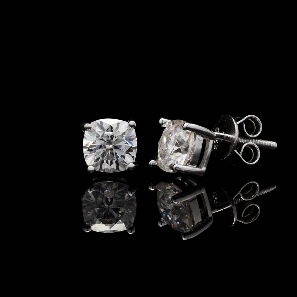 Pure 925 Silver Cushion Cut Moissanite Diamonds Studs For Men & Women : SYM-1147