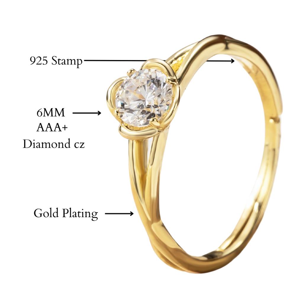 Brd Jewelry 925 Sterling Silver Flower Ring, Gold Plated Zircon Flower Ring, Adjustable Ring, Gifts For Women & G : B0DRP6X942