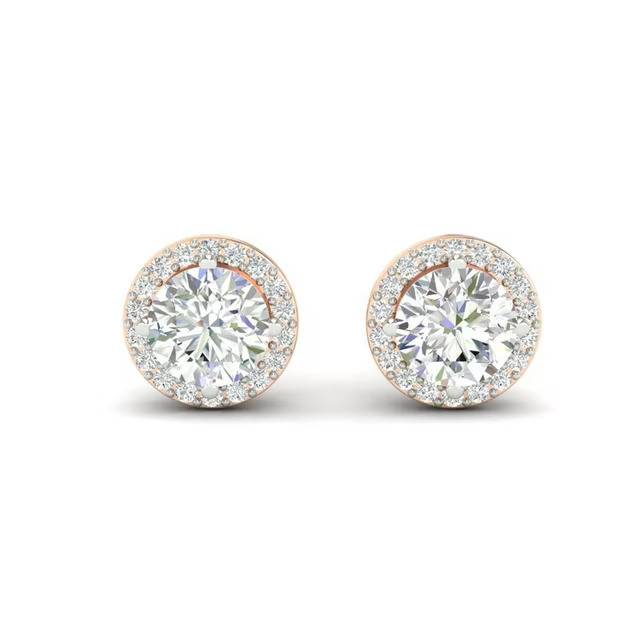 Round Cut Moissanite Halo Stud Earrings 14K Gold Plated : FJ_082