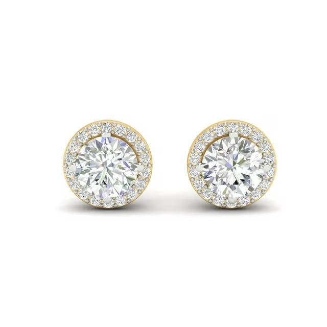 Round Cut Moissanite Halo Stud Earrings 14K Gold Plated : FJ_082