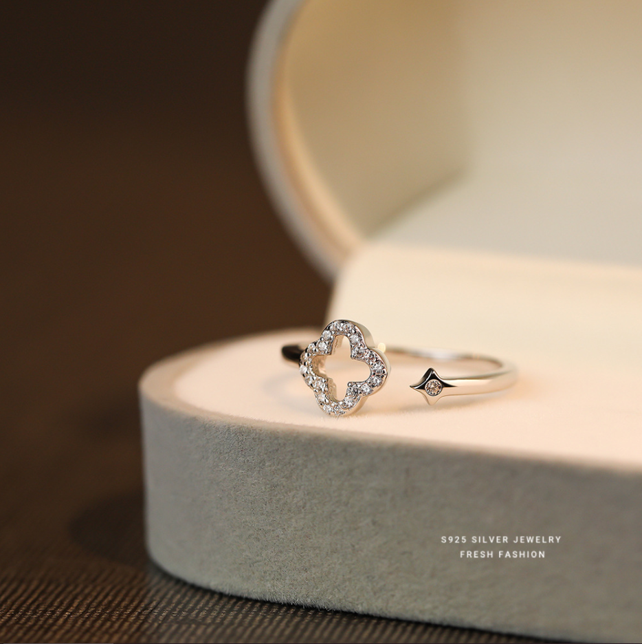 Brd Jewelry 925 Sterling Silver Clover Ring, Flower Adjustable Ring For Women & Girls : BRDK075