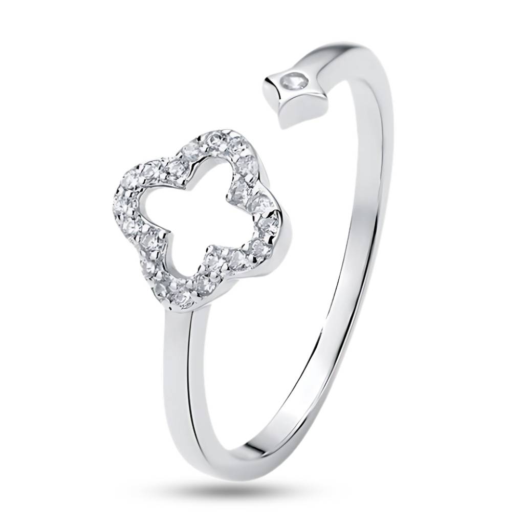 Brd Jewelry 925 Sterling Silver Clover Ring, Flower Adjustable Ring For Women & Girls : BRDK075