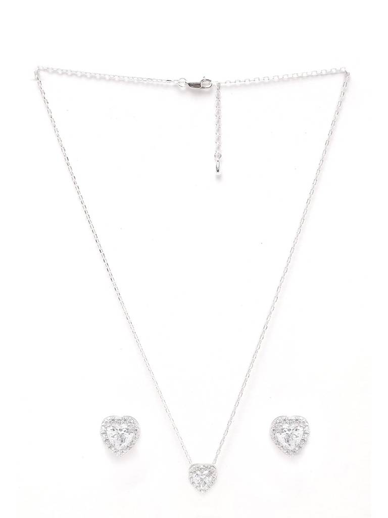 925 Sterling Silver Rhodium Plated Valentine Pendant Earring Necklace Set With Chain Gift For Women And Girls : CSWZMP66ME66_SCH
