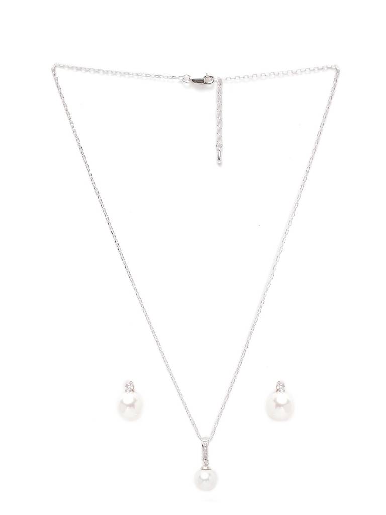 925 Sterling Silver Classic Pearl Pendant Earrings Chain Jewellery Set Gift For Women And Girls-Cspczp3E2 : CSPCZP3E2