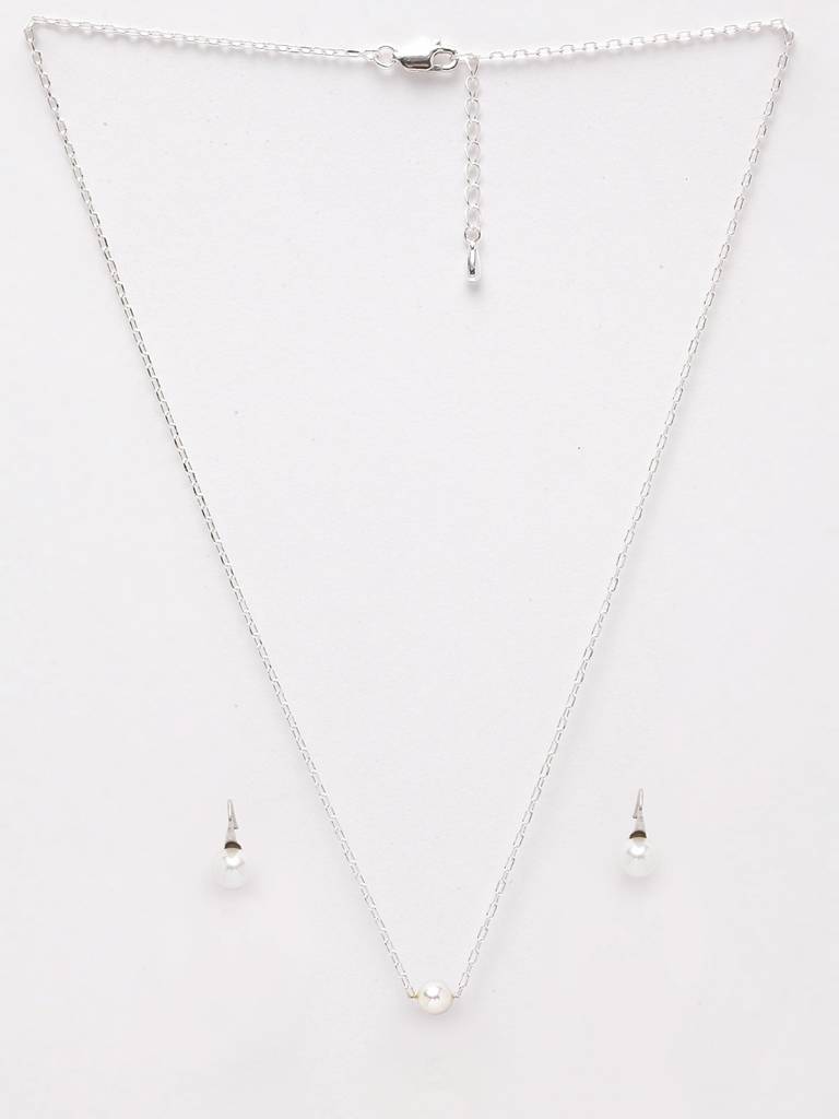 925 Sterling Silver Classic Pearl Pendant Earrings Chain Jewellery Set Gift For Women And Girls-Cspczp7E3 : CSPCZP7E3