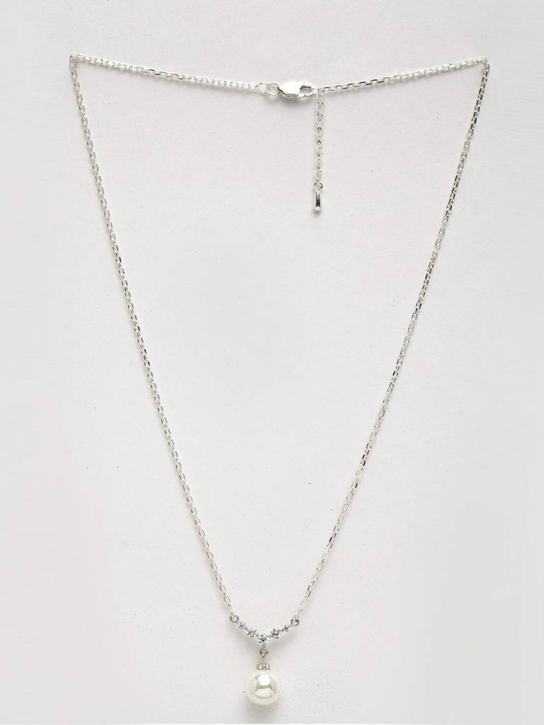 925 Sterling Silver Classic Pearl Pendant With Chain Gift For Women And Girls-Cspczp12 : CSPCZP12
