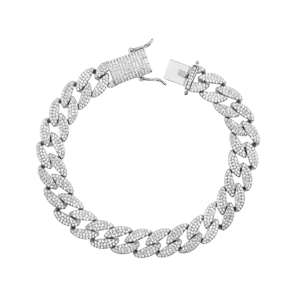 Curb Cuban Link Cz Silver Bracelet : GB7