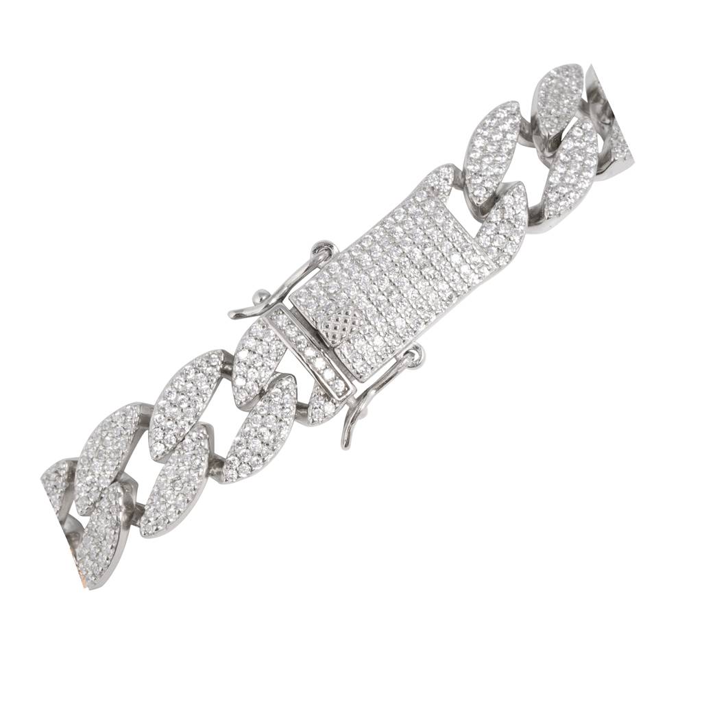 Curb Cuban Link Cz Silver Bracelet : GB7