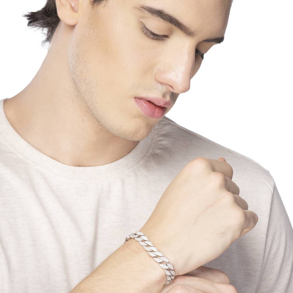 Curb Cuban Link Cz Silver Bracelet : GB7