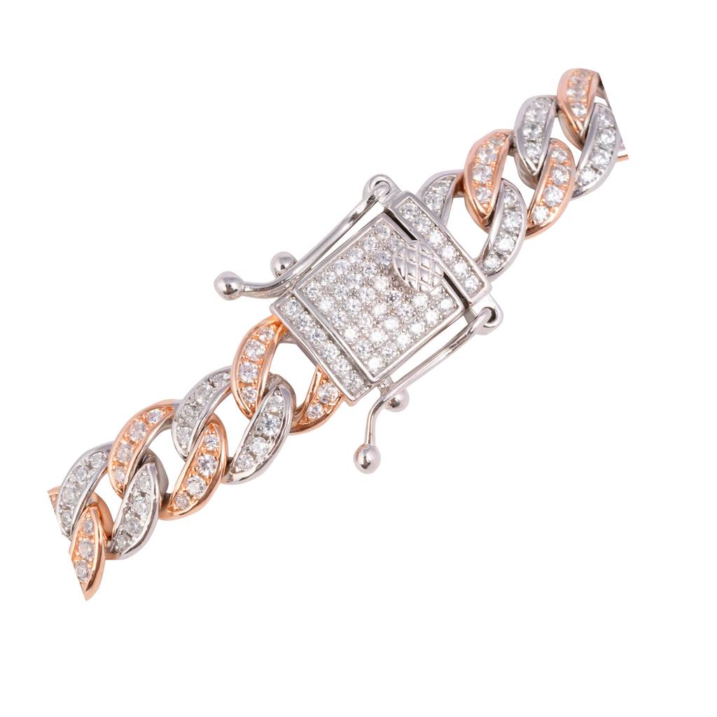 Dual Tone Cuban Link Cz Bracelet