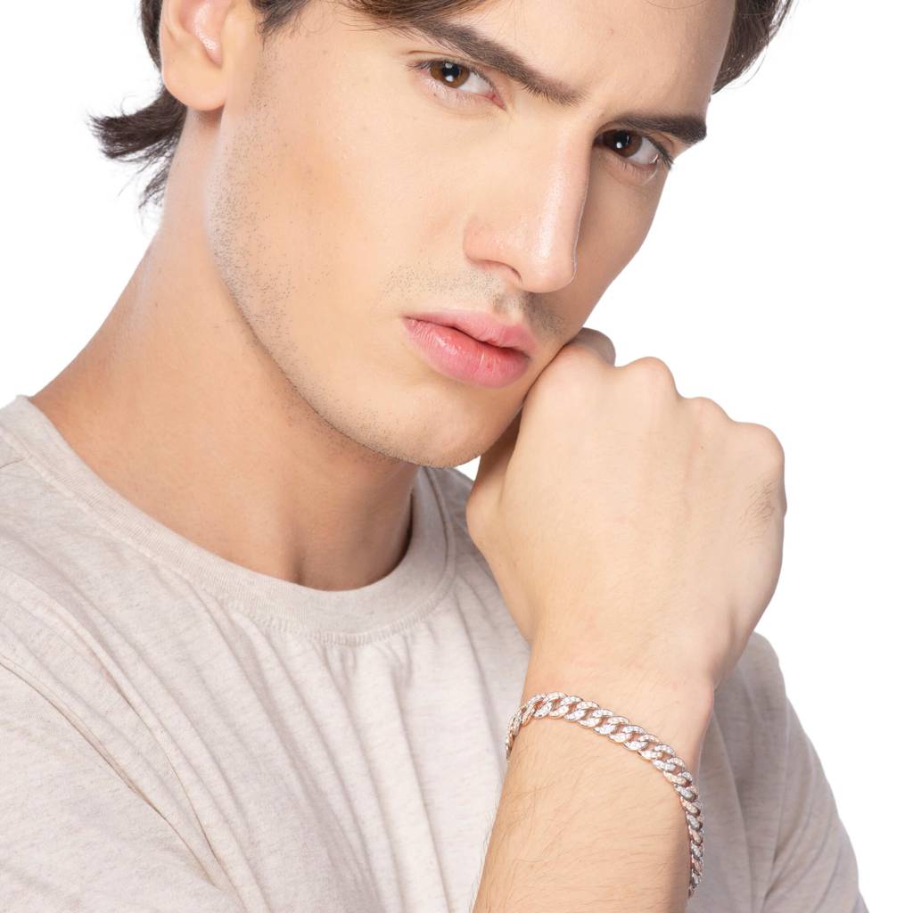 Dual Tone Cuban Link Cz Bracelet