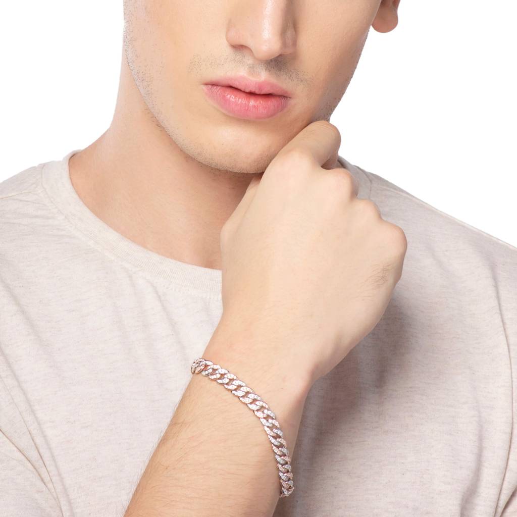 Dual Tone Cuban Link Cz Bracelet