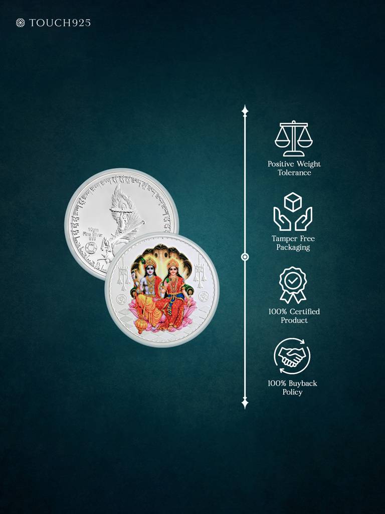 Touch925 Pure 999 Silver 10G Lakshmi Narayan Coin · Eternz