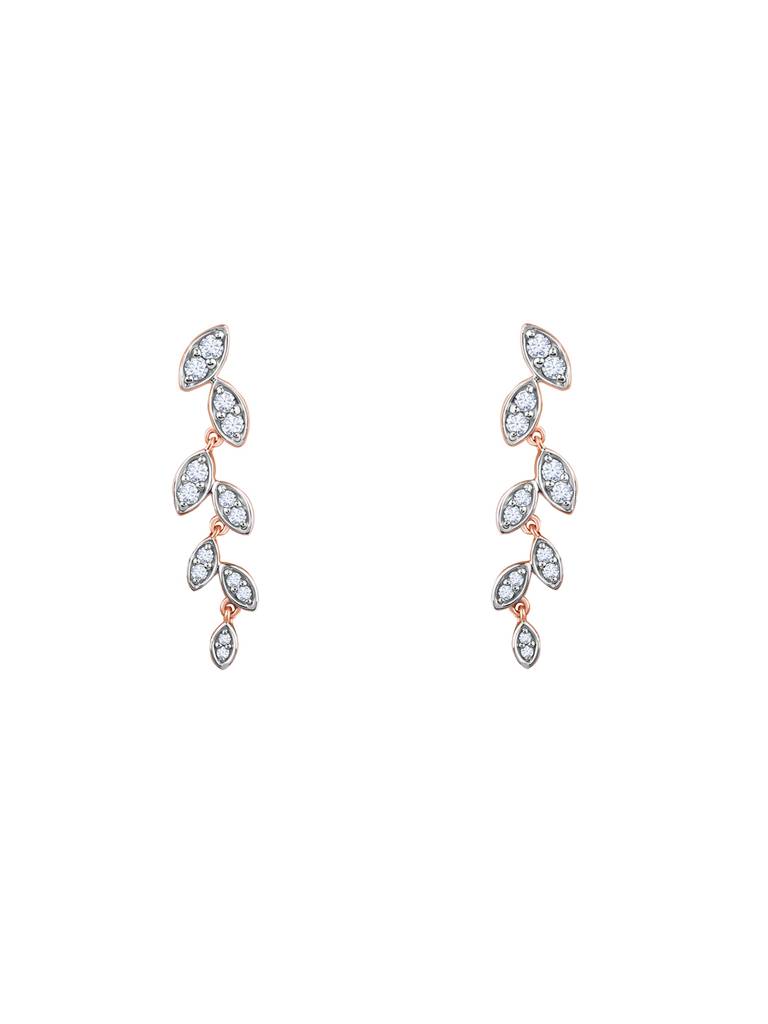 18K Rose Gold Branched Leaves Diamond Earrings : GDLBBER035