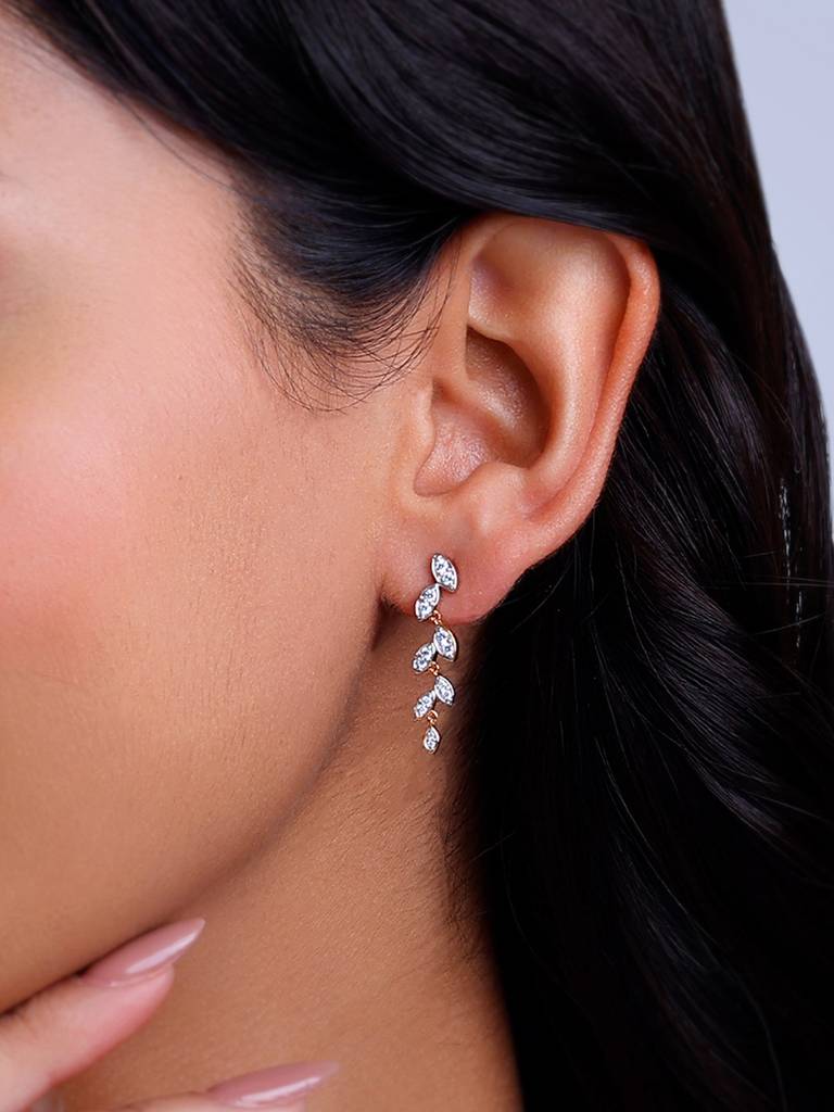18K Rose Gold Branched Leaves Diamond Earrings : GDLBBER035